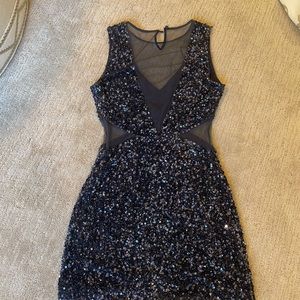 Parker ultramarine sequin dress with sheer cutouts